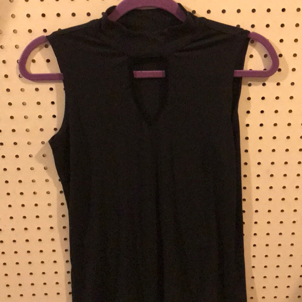 Black V neck with choker tank.